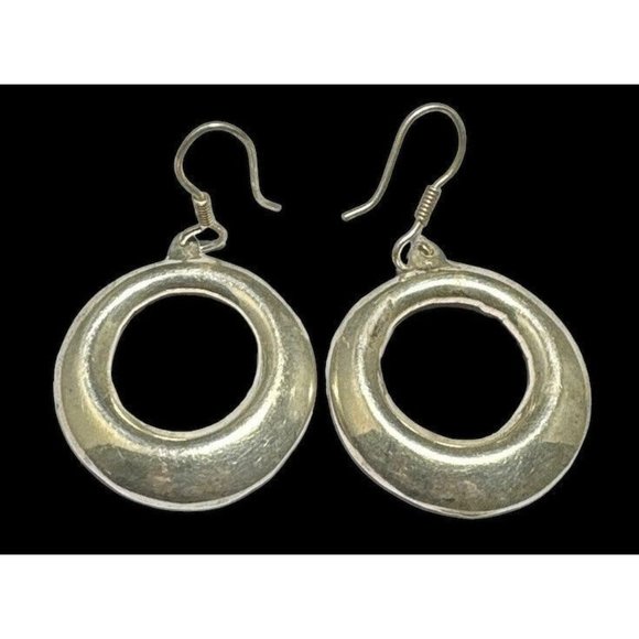 Signed Taxco Mexico Sterling Silver Hoop Earrings Dangle TR-77 - Picture 1 of 6